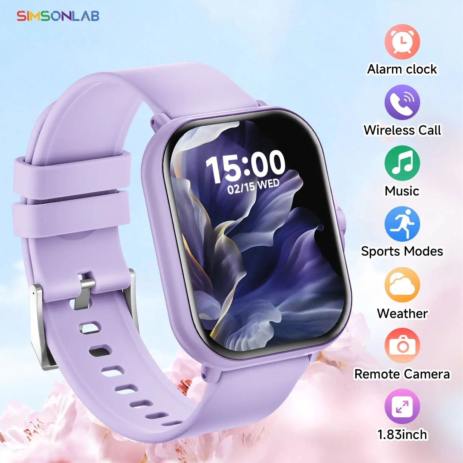 SIMSONLAB 1.83" HD Touch Kids Smart Watch, Bluetooth Call, Music Camera, Step Calculator, Sports Health, Study Aid, Fitness Tracker, Alarm Calendar, Screen, Birthday Gift For Boys Girls, Parent-Child Interactive Present, Compatible with iPhone Andro