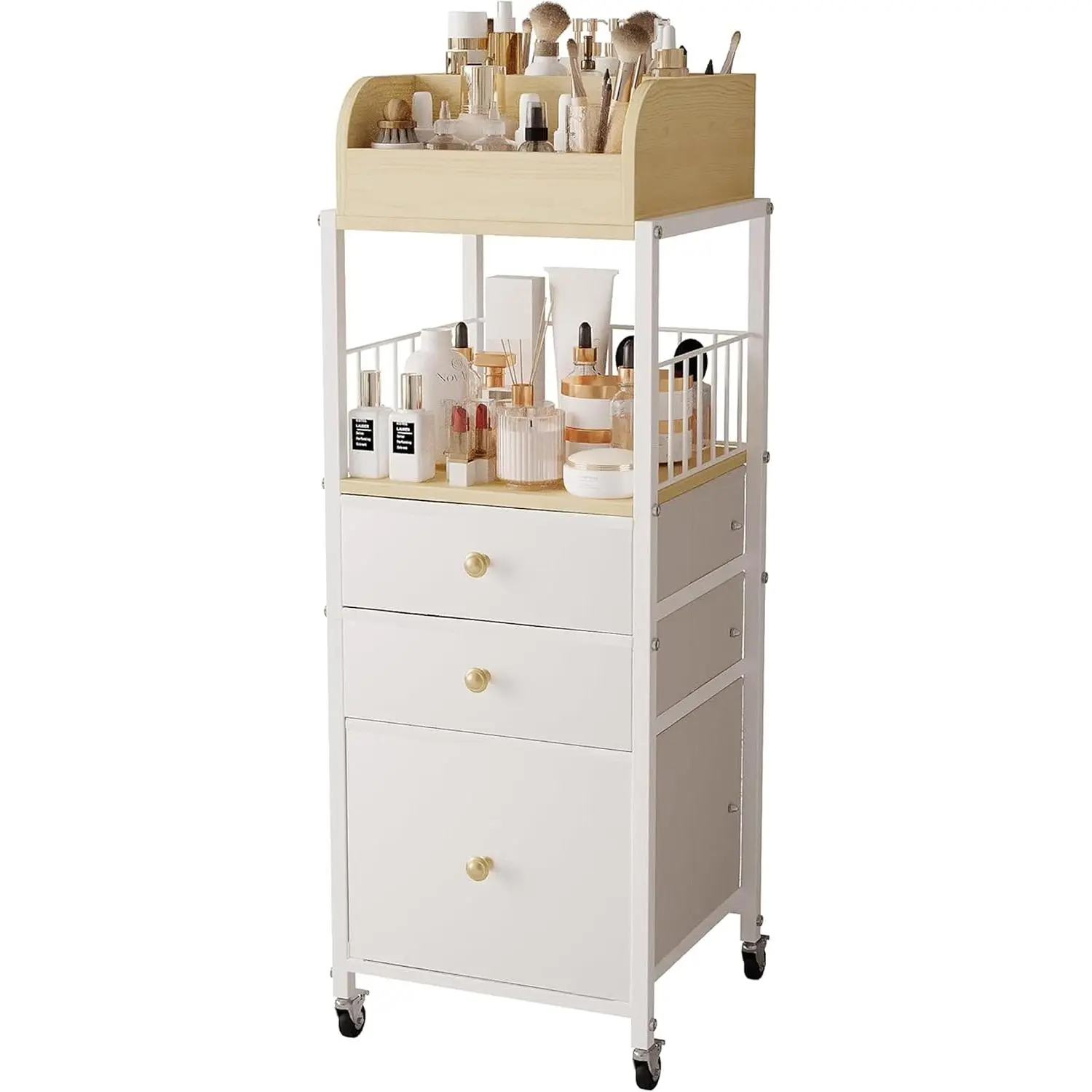 Makeup Organizer Cart with Drawers, Make up Organizers for , Floor Skincare Organizers- for ,  Polish, Art , Bathroom  Desktop Organizer (White)