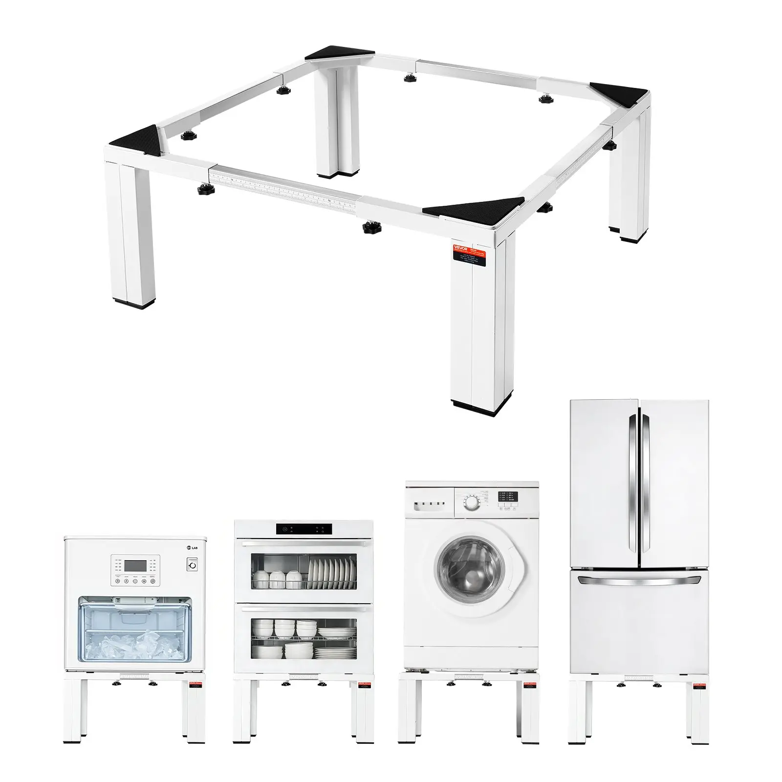 【DealsForYouDays】VEVOR Heavy-Duty Steel Laundry Pedestal, 12 in Height, Adjustable Height 18.7-31 in, 1200 lbs Weight Load Capacity, Non-Slip Feet, Universal Washer & Dryer Stand, White