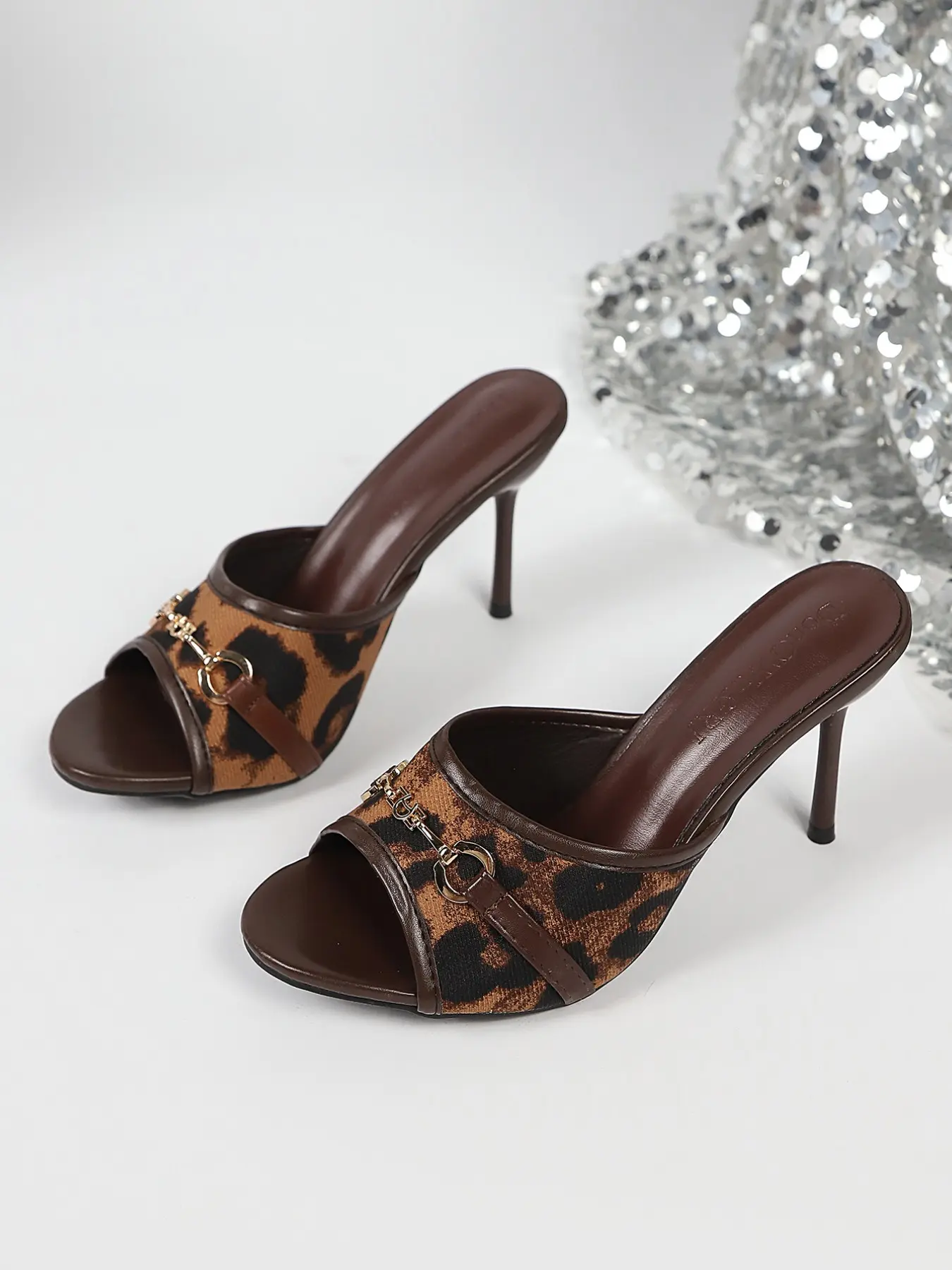 Elegant Women's Leopard Print High Heel Mules, Breathable Mesh Backless Half Slipper Sandals, Fashionable Footwear, Perfect for Christmas/wedding/business/casual Wear, Elegant Fashionable Sandals