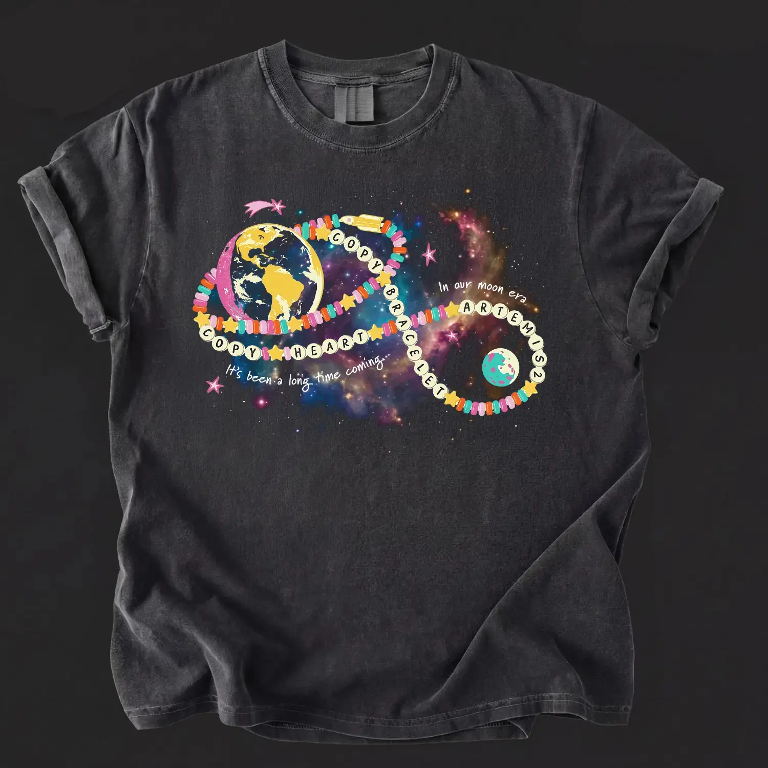 Women's Graphic T-Shirt - Artemis 2 Mission Digital Print, Soft Cotton Blend Short Sleeve, Relaxed Fit, S-Fit Figure, Foldable, Hangable, Lightweight, Tribal Floral, Long, Athletic Casual Streetwear Chic Everyday Top, Shortsleeve, Tops