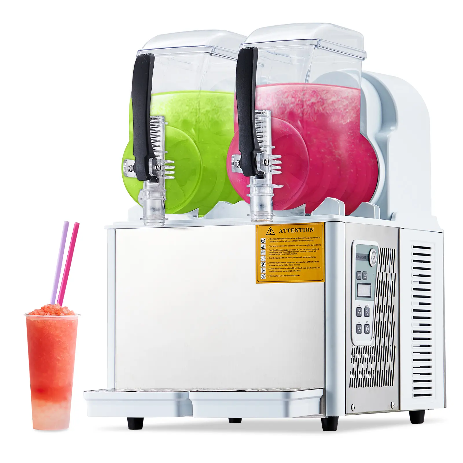 Commercial 8L Slushie Dispenser with Self-Clean Function, Multi-Purpose Frozen Smoothie & Margarita Beverage Equipment, Stainless Construction for Dining & Home Bar
