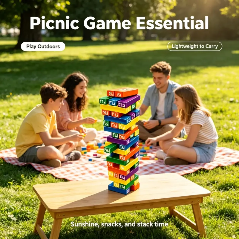 Funny UNO Stacko Tabletop Stacking Game, Pull Block Balance Challenge Toy, Holiday Birthday Gift for Children Adults