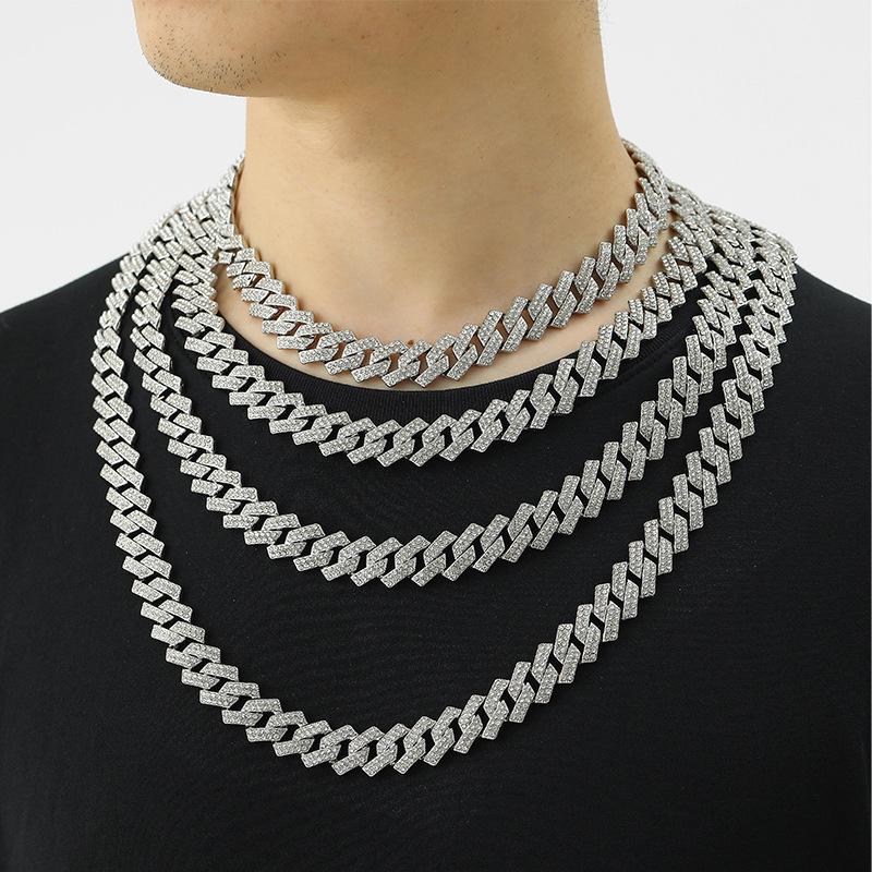 Classic Fashion Trend Men's Necklace 15mm Exaggerated Diamond Geometric Trendy Hip-hop Jewelry Large Gold Chain