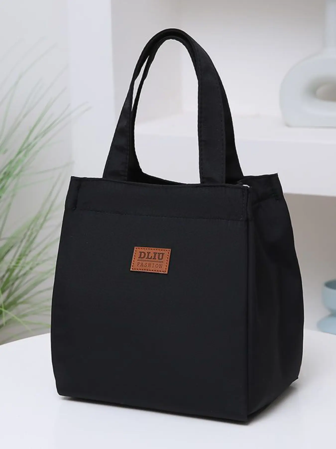 Women's Solid Color Durable Lunch Tote Bag, Work Lunch Bag, Fashionable Large Capacity Insulated Bag with Front Pocket, Casual Versatile Zipper Handbag for Women & Girls