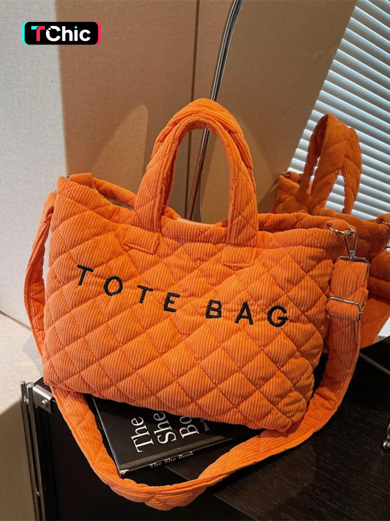 Commuter Tote in Vibrant Orange Corduroy Diamond-Quilted Shoulder Bag Stylish and Versatile Large-Capacity Fashionable Crossbody Bag New Date Night Out Bag Cross Body Bags