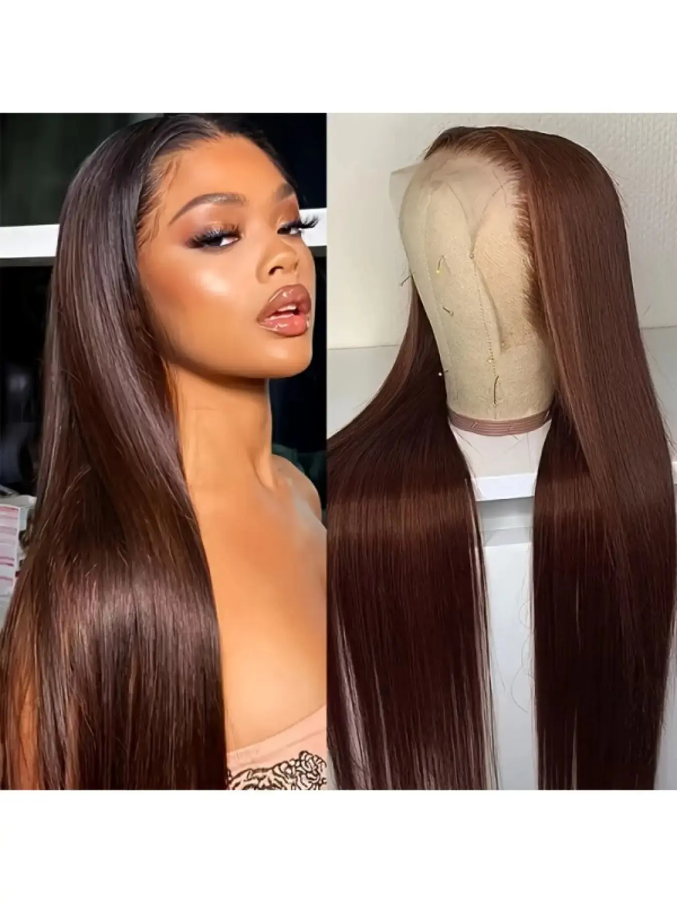 #4 Chocolate Brown 13x4 13x6 HD Lace Front Human Hair Wig for Women 16–30 Inch Straight Colored Wig 180% Density Pre-Plucked Natural Hairline Soft Full Volume