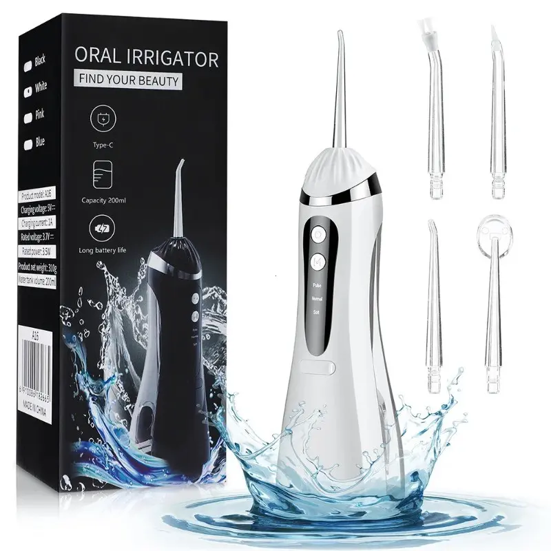 Wireless Water Flosser, Large Capacity Oral Irrigator, 3 Modes & 4 Nozzles, USB Rechargeable Portable Electric Toothbrush, Ideal for Home & Travel