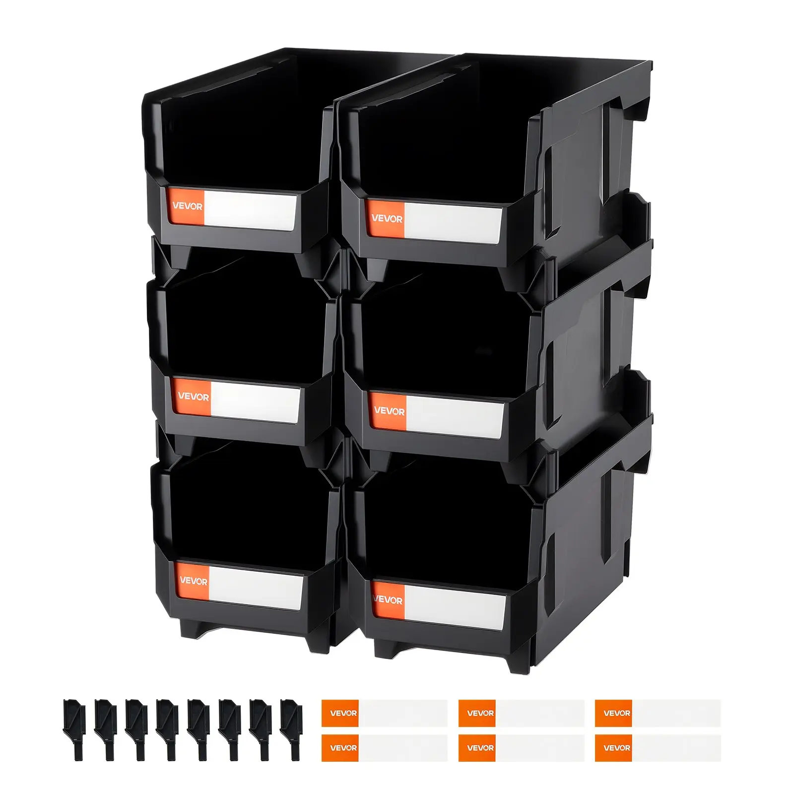 VEVOR 14 L Rectangle Plastic Storage Boxes Set (6 Pack), 14.8x8.5x7.1in - Smooth, Lightweight, Stackable, Portable, Multifunctional Organiser Bins for Hand Tools, Small Parts, Kitchens