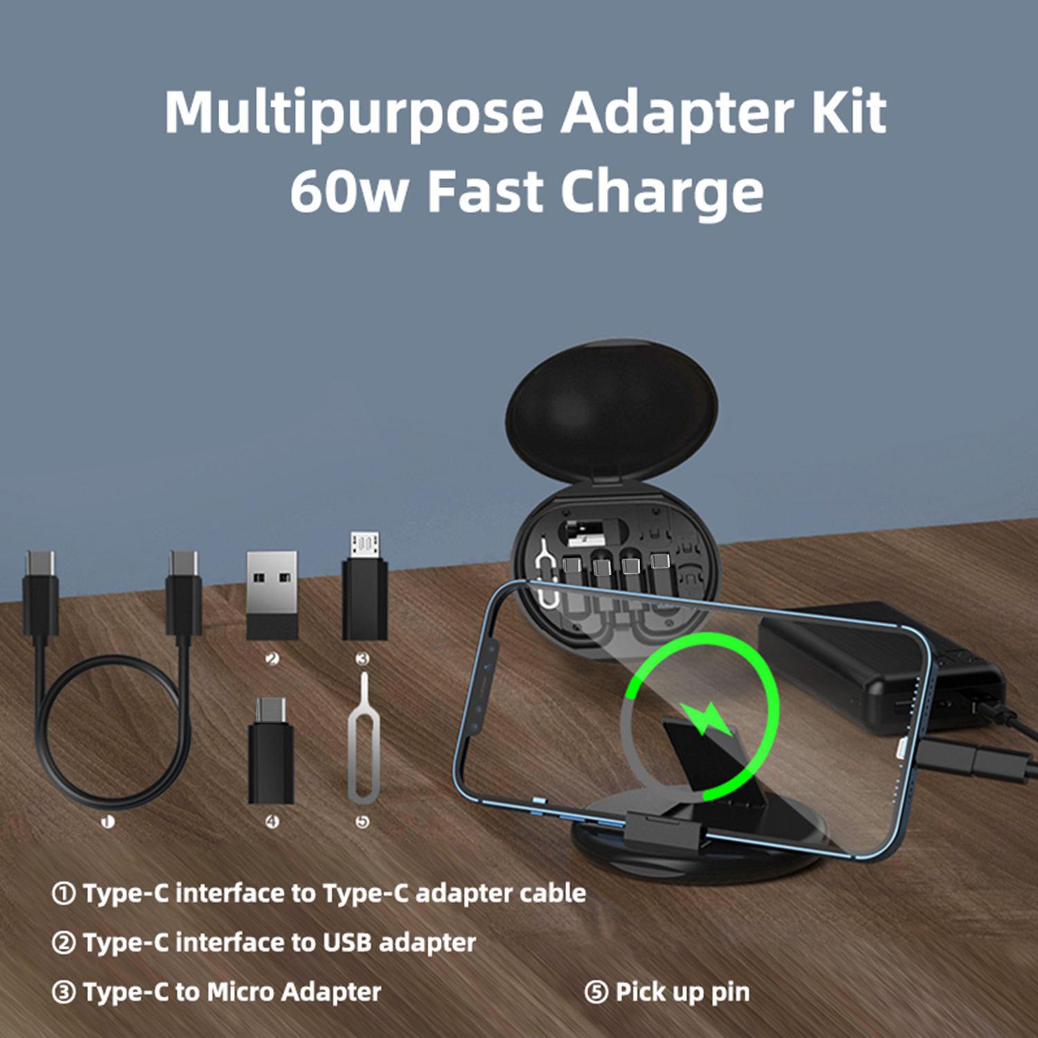 Portable Multifunctional Data Cable Storage Box, 60W Fast Charging Mobile Phone Holder Charging Cable Set Multi Head Conversio Bag Travel Shockproof superbox