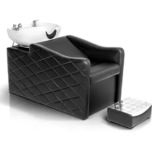 OmySalon Shampoo Bowl and Chair Set for Salon, Hair Washing Station with Ceramic Shampoo Sink, UPC Certificated Vacuum Breaker, Neck Rest, Backwash Shampoo Unit for Barbershop Beauty Spa