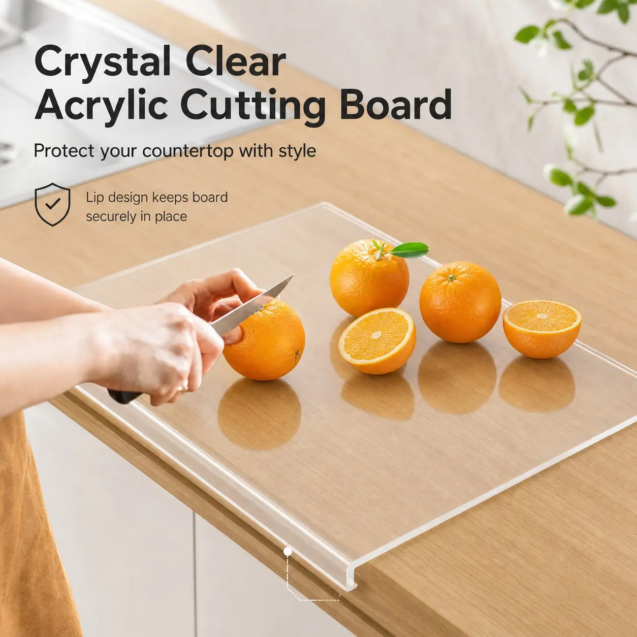 High-Transparency Acrylic Cutting Board, Anti-Slip Table Edge Clip Design, Transparent Kitchen Countertop Protector, Ideal for Fruits Vegetables Bread Ingredients