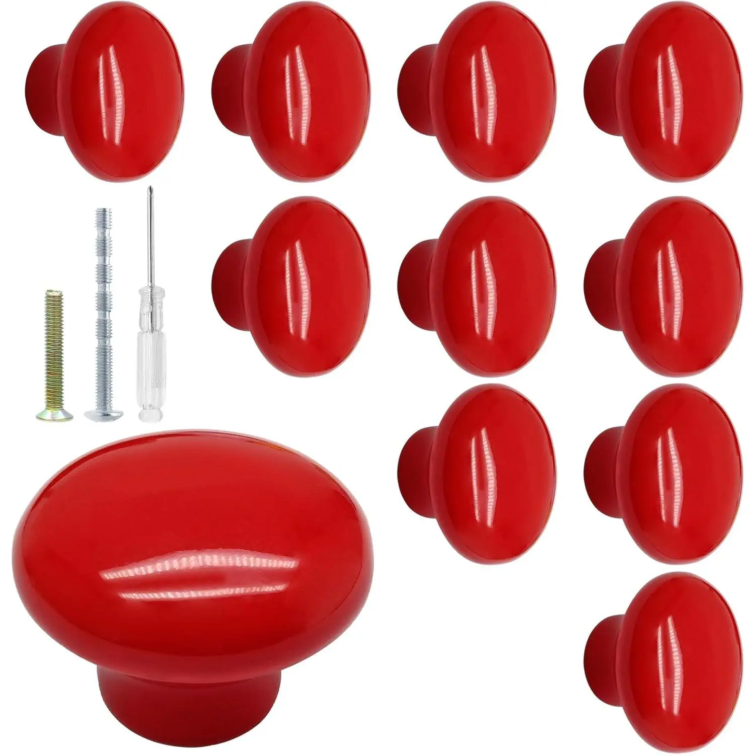Red Ceramic Kitchen Cabinet Knobs, 32mm/1.26 Inch, 10 Pack | Retro  Round Drawer Knobs, Decorative Closet Door Handles, For Cupboard, Wardrobes, Dresser, Furniture Hardware