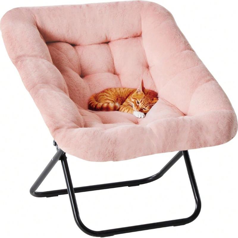 Sweetcrispy Sweetcrispy Comfy Chair For Adults, Soft Faux Fur Folding Lounge For Bedroom Living Room Dorm Rooms Flexible Reading Chair For Teens, Large Size Foldable,Square-Pink