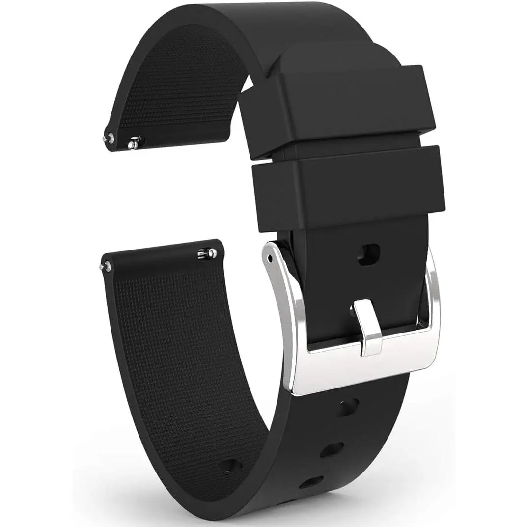 Watch Strap, Soft  Quick Release Watch Band, Stainless Steel Buckle, Choose Color & Width,18mm, 20mm, 22mm, Silky Smooth Rubber Watch Bands