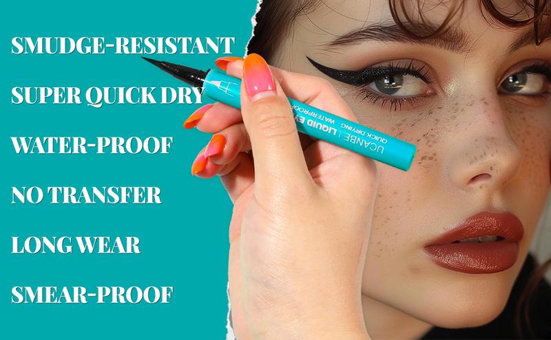 UCANBE 3pcs Black Liquid Eyeliner Kit - Different Sleek Brush Tips for Precision: Micro Fine, Slim Angled, and Thick Marker. Waterproof, Long-Lasting (24H), Quick Dry, Smudge-Resistant, Perfect for Daily & Bold Looks, Festivals, Parties, and Gifts