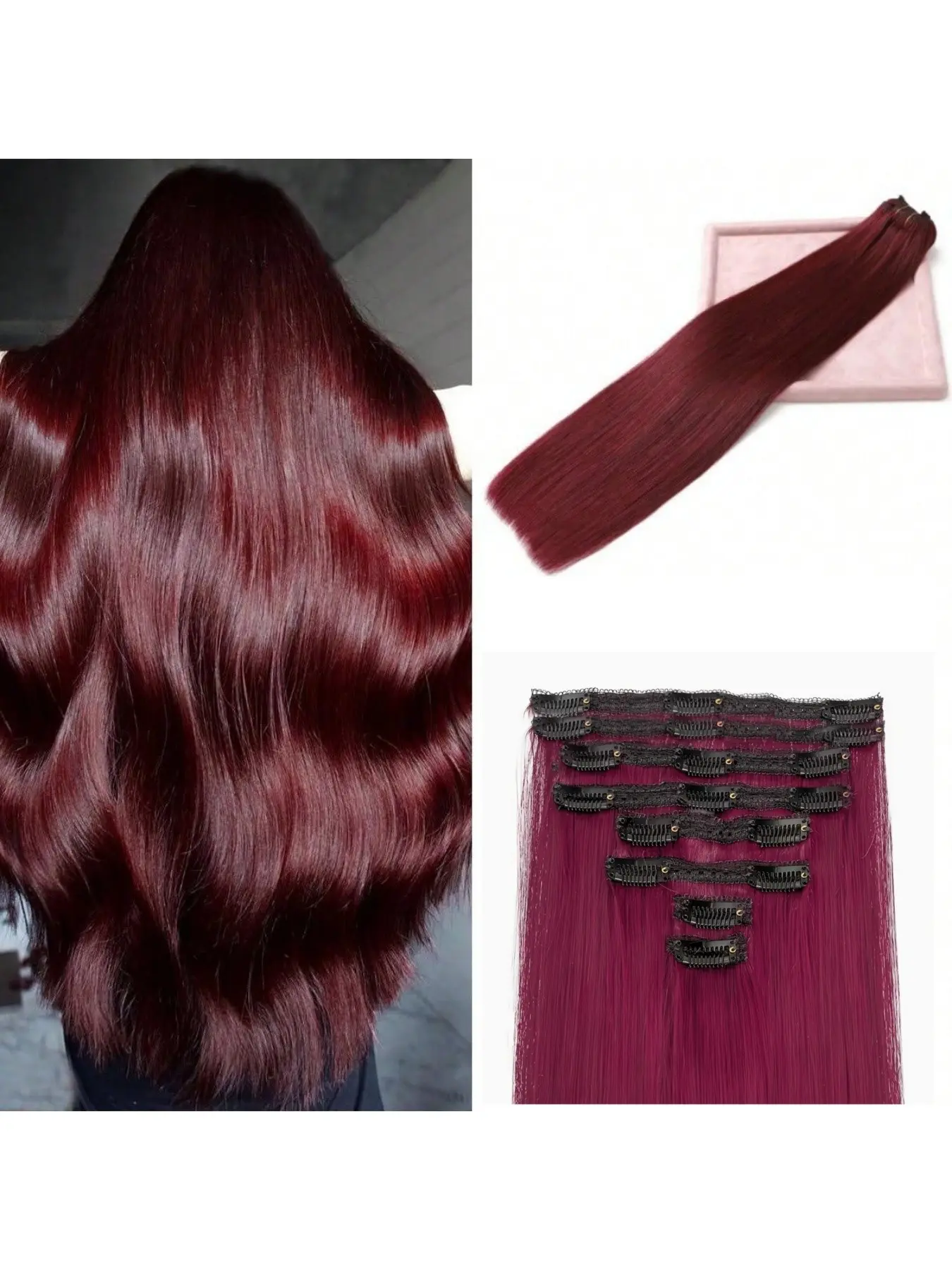 14 To 26 Inch Soft Straight Clip In Human Hair Extensions 99J Burgundy Highlight Reusable Easy Clip On Hairpiece Ideal For Daily Wear Parties And Photography Styling