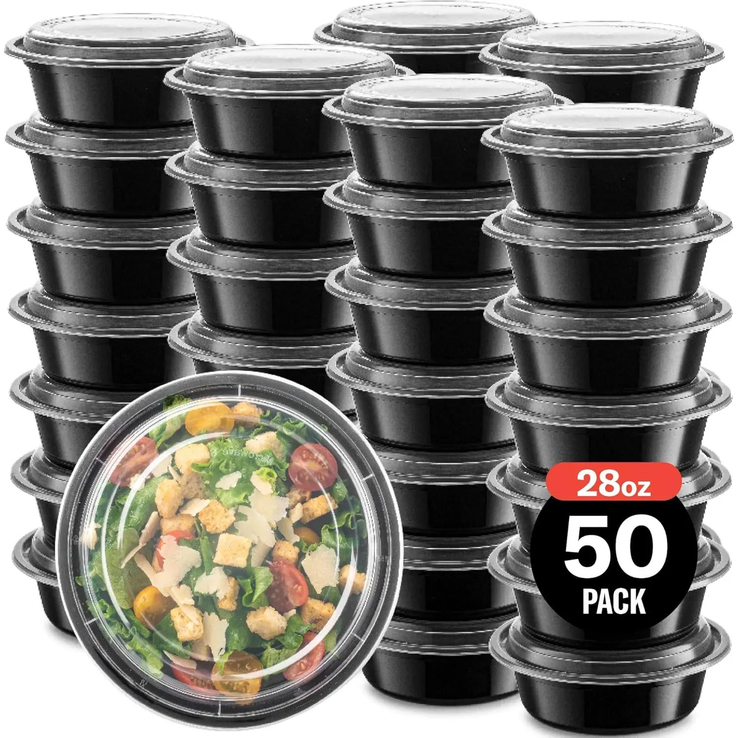 50-Pack  Meal Prep Containers Microwave Safe  Storage Containers with , 28 oz Round Take Out Disposable Plastic Bento Lunch Box To Go Meal Prep Bowls, , Freezer Dishwasher Safe
