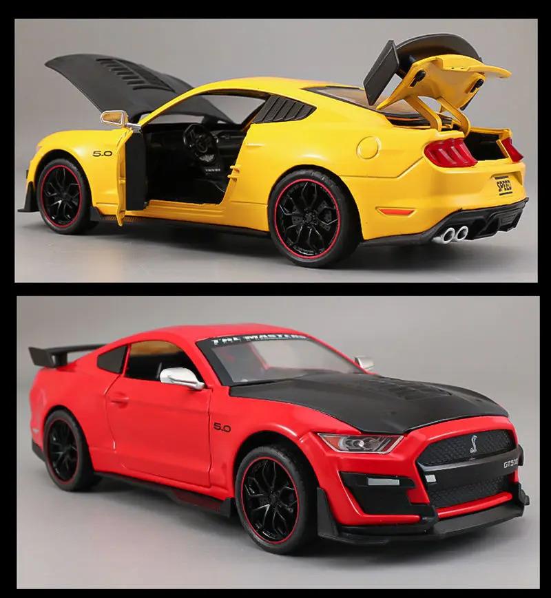 1:24 Mustang GT500 Alloy Sports Car Model Die-cast Metal Racing Car Model Sound and Light Children's Toy Gift