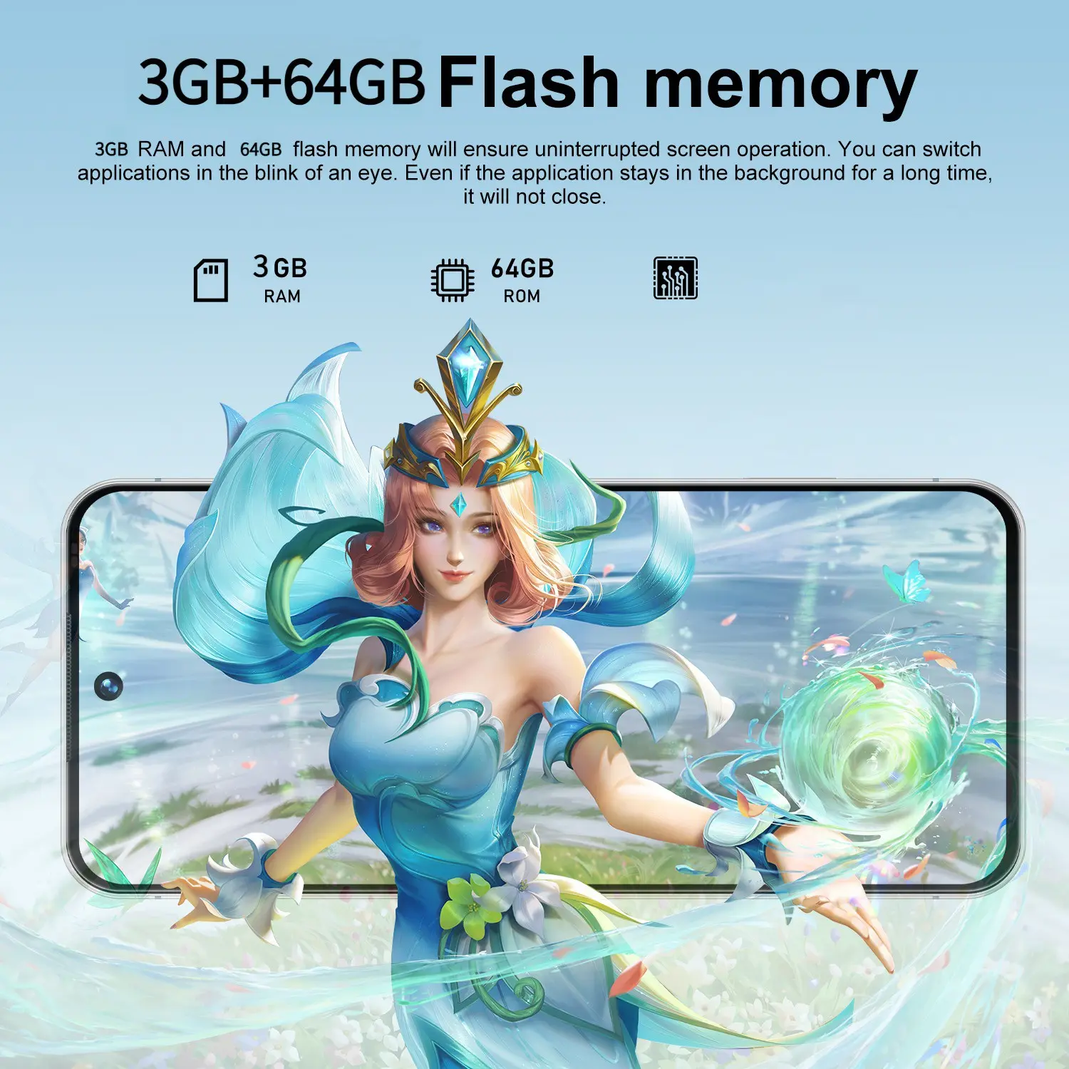 6.8 Inch Lightweight Large Screen Digital Smartphone, 4GB+64GB Dual Sim, Android Os, Type C Cable, Lithium Battery, Energy Efficient a Rating