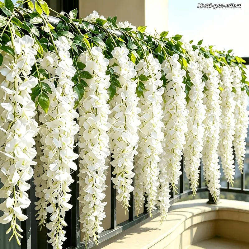 40 Pack Premium White Artificial Wisteria Hanging Flowers, Highly Restored Natural Flower Raceme Shape, Durable Waterproof Sun-Resistant Plastic, Fade Resistant for Indoor & Outdoor Use, No Maintenance Fake Vine for Wedding Venue, Garden, Balcony, Ceiling