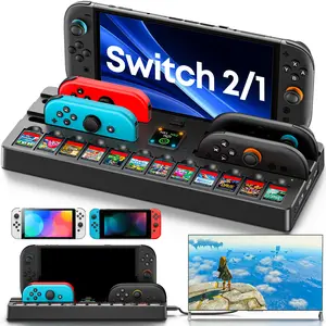 Switch 2 Docking Station Compatible with Switch 2 / Switch 1 / OLED – TV Dock Replacement with Controller Charging Dock, Supports 4K@120Hz HDMI Output, Stores 12 Game Cards, Ideal for Game Boy Advance & Multi-Game Setup Accessories