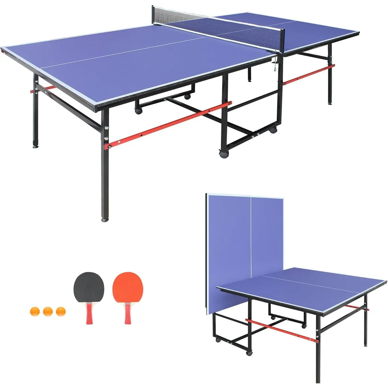 Outdoor Ping Pong Table Waterproof 8FT, Foldable Table Tennis Game Set with Net, 2 Paddles & 3 Balls, Professional Indoor Outdoor Ping Pong Table, Single Player Playback Mode, Quick Assembly for Home, Office & Recreation Center Use for Adults and Teens