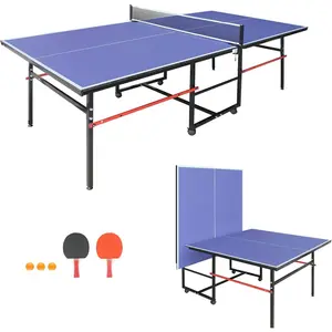 Outdoor Ping Pong Table Waterproof 8FT, Foldable Table Tennis Game Set with Net, 2 Paddles & 3 Balls, Professional Indoor Outdoor Ping Pong Table, Single Player Playback Mode, Quick Assembly for Home, Office & Recreation Center Use for Adults and Teens