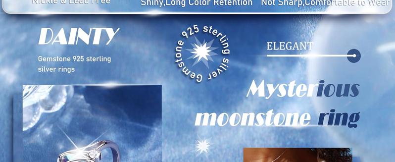 MILACOLATO 925 Sterling Silver Rings for Women Moonstone Ring Rainbow Cubic Zirconia Accents Ring Solitaire Gemstone Statement Rings 18K Plated Gold Silver Rings