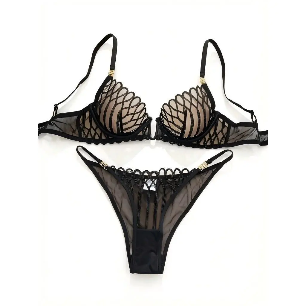 French Style Sexy Embroidered Transparent Underwear Set V-Neck Design Anti-Sagging Breathable Bra And Panties Ensemble