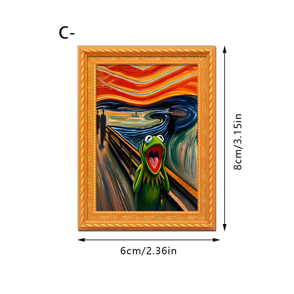 Cross-Border New Black Cat Series Oil Painting Style Screaming Kitten Photo Frame Wooden Retro Magnetic Fridge Magnet