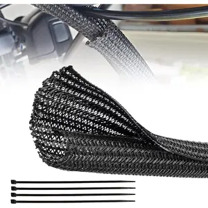 1 Inch Braided Wire Cable Sleeve Split Wiring Loom Tube Flexible Self-Wrap for Automotive Computer Cable Cord Management Cover Protector, Anti-Scratch High-Temperature Black Loom