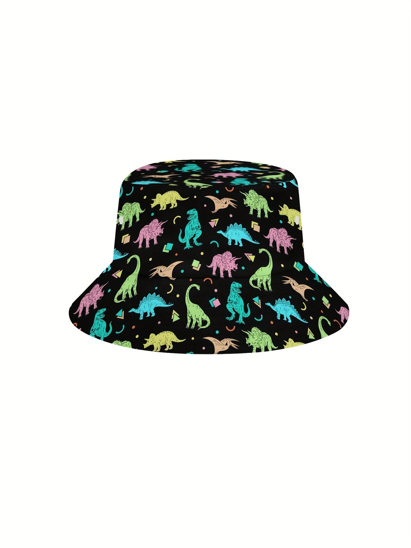 3pcs Men'S Hawaiian Shirt And Short Set, Funny Colorful Neon Dinosaur Soft Fabric Breathable Shirt Button Short Sleeve Casual Beach Shirts Outfits With Bucket Hats