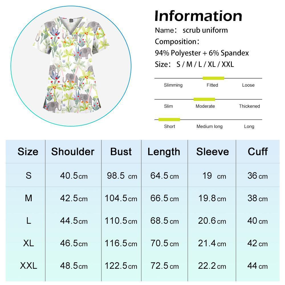 Cartoon Print V-Neck Short Sleeved T-Shirt Scrub Uniform Nurse Scrub Women Uniform Top Surgical Scrubs Nurse Veterinary Workwear