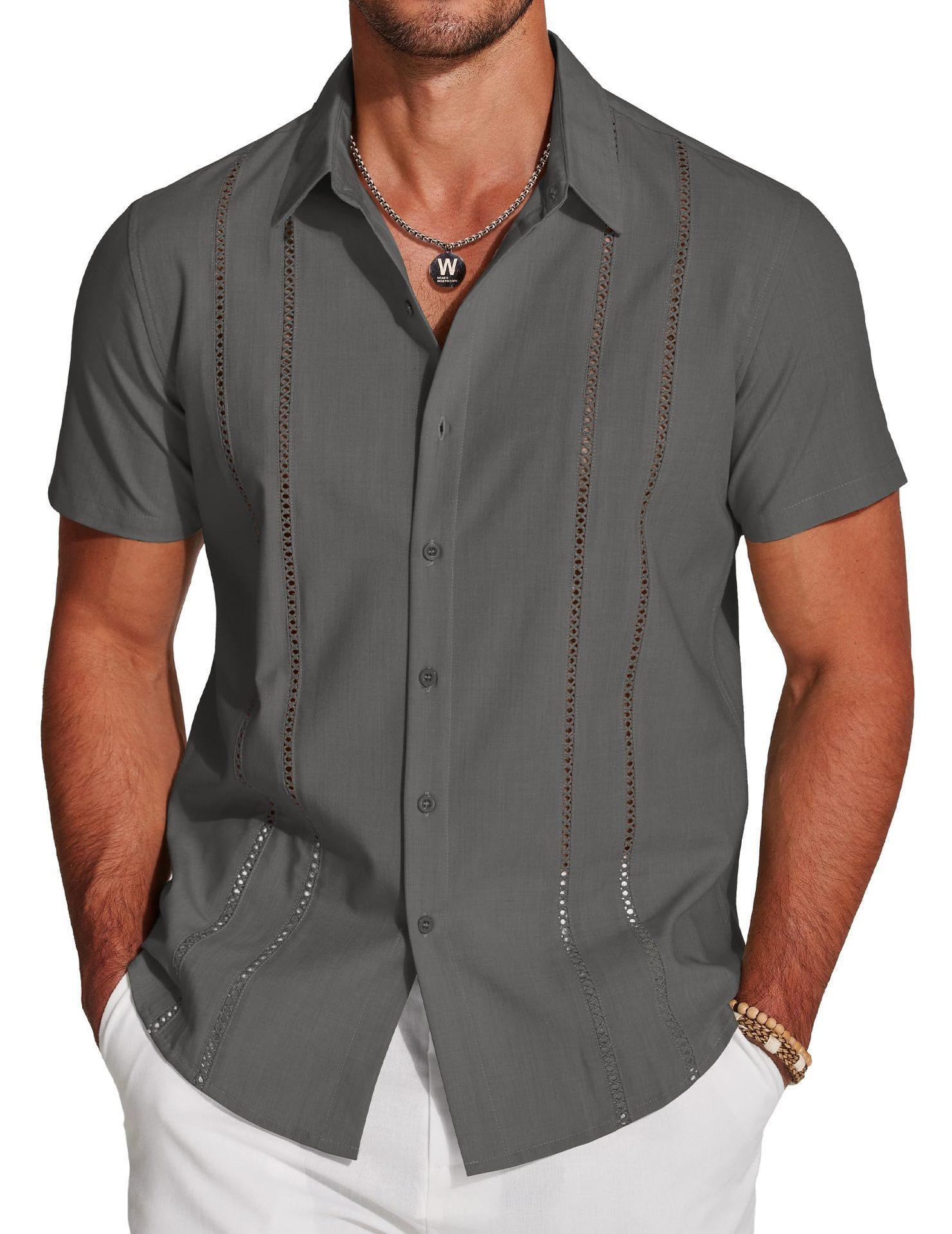 Men's Versatile New Fashion Business Solid Color Short Sleeve Shirt with 3D Digital Print Casual Menswear