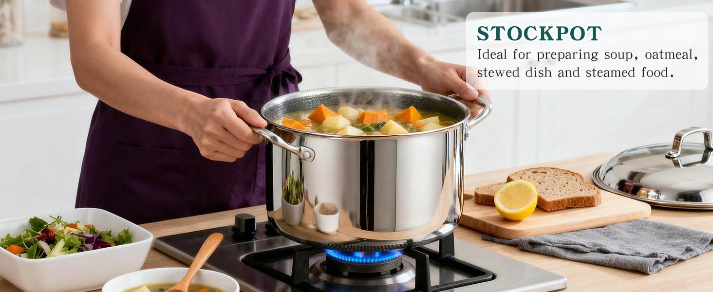 14-Piece Hybrid Stainless Steel Cookware Set, Non-Stick Pots and Pans Set with 3 Silicone Trivets| Induction Compatible Frying Pans, Saucepans, Saute Pan & Stock Pot| Oven Dishwasher Safe