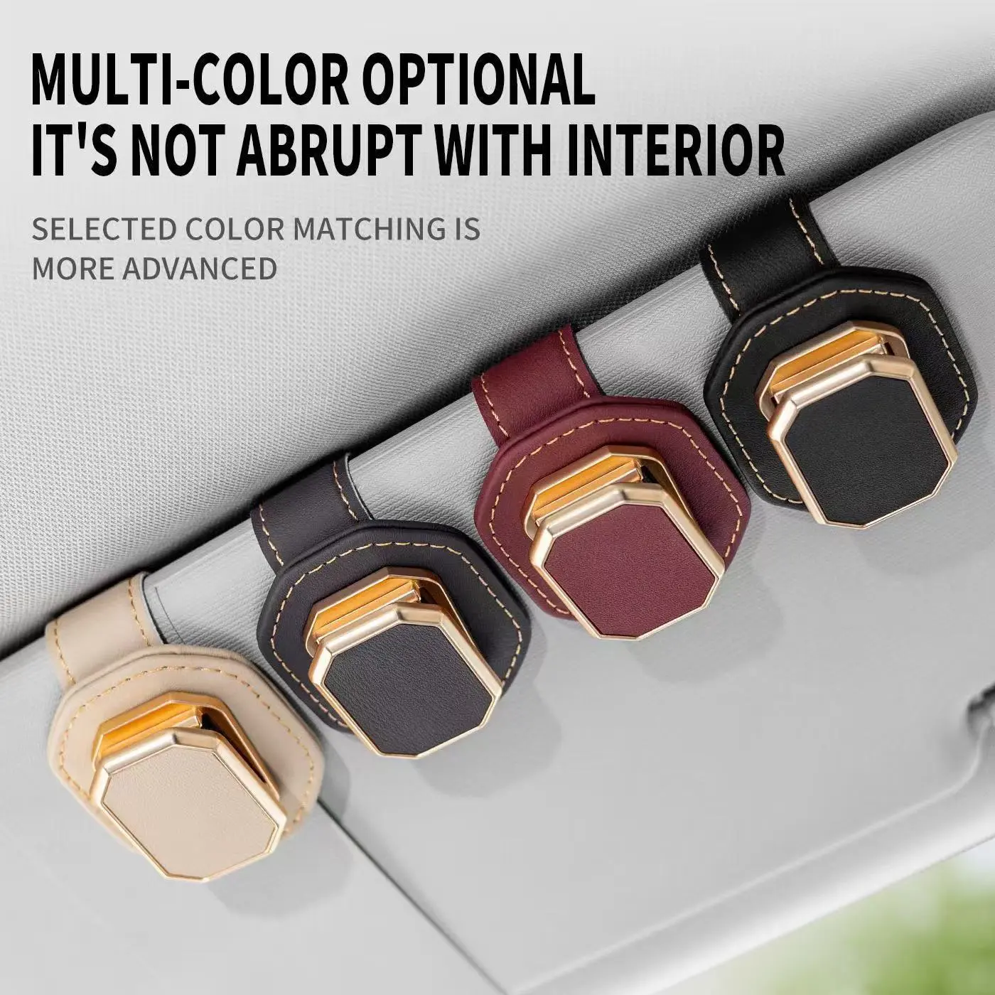 PU Leather Car Sunglasses Holder Clip, 2‑in‑1 Multifunctional Sun Visor Card Storage Clip, Universal Auto Eyeglass Bracket for Car Interior