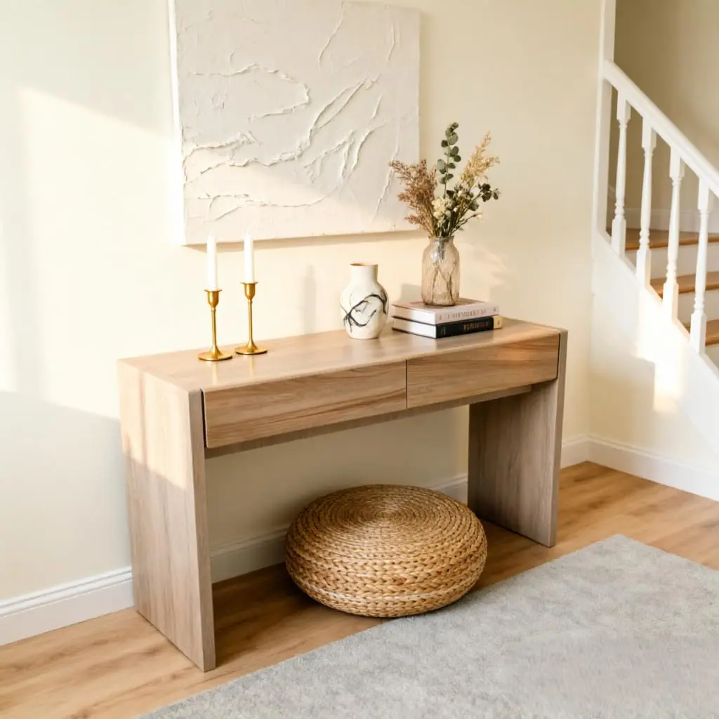 Garvee 47.2 Inch Thickened 2 Drawer Console Table, Natural Wood Grain Entryway Storage Table with Wide Top, Slim Hallway Sofa Table for Living Room, Foyer, Corridor and Home Organization
