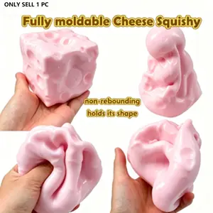 Shapeable cheese squeeze toy, square cheese ball stress relief toy, cheese stress relief ball, non rebounding cheese, cube sensory stress relief toy, suitable for stress relief, relaxation, tabletop games, and adult gifts