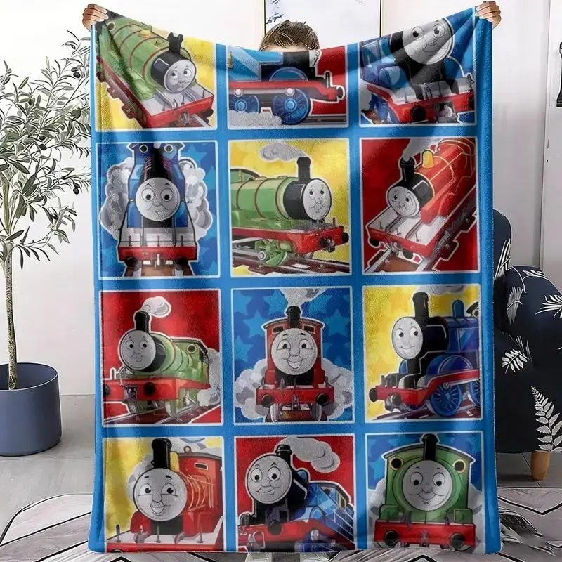 Thomas & Friends Train Grid Collage Flannel Throw Blanket Colorful Cartoon Tank Engine Print Soft Cozy Fleece Blanket All Season Sofa Bed Nap Blanket Gift for Toddler Kids Boys