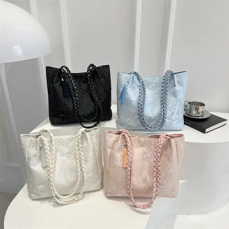 Texture Leisure New Chinese Style Shoulder Bag Antique Versatile Large Capacity Tote Bag Hanfu Element Work Commuter Storage Bag