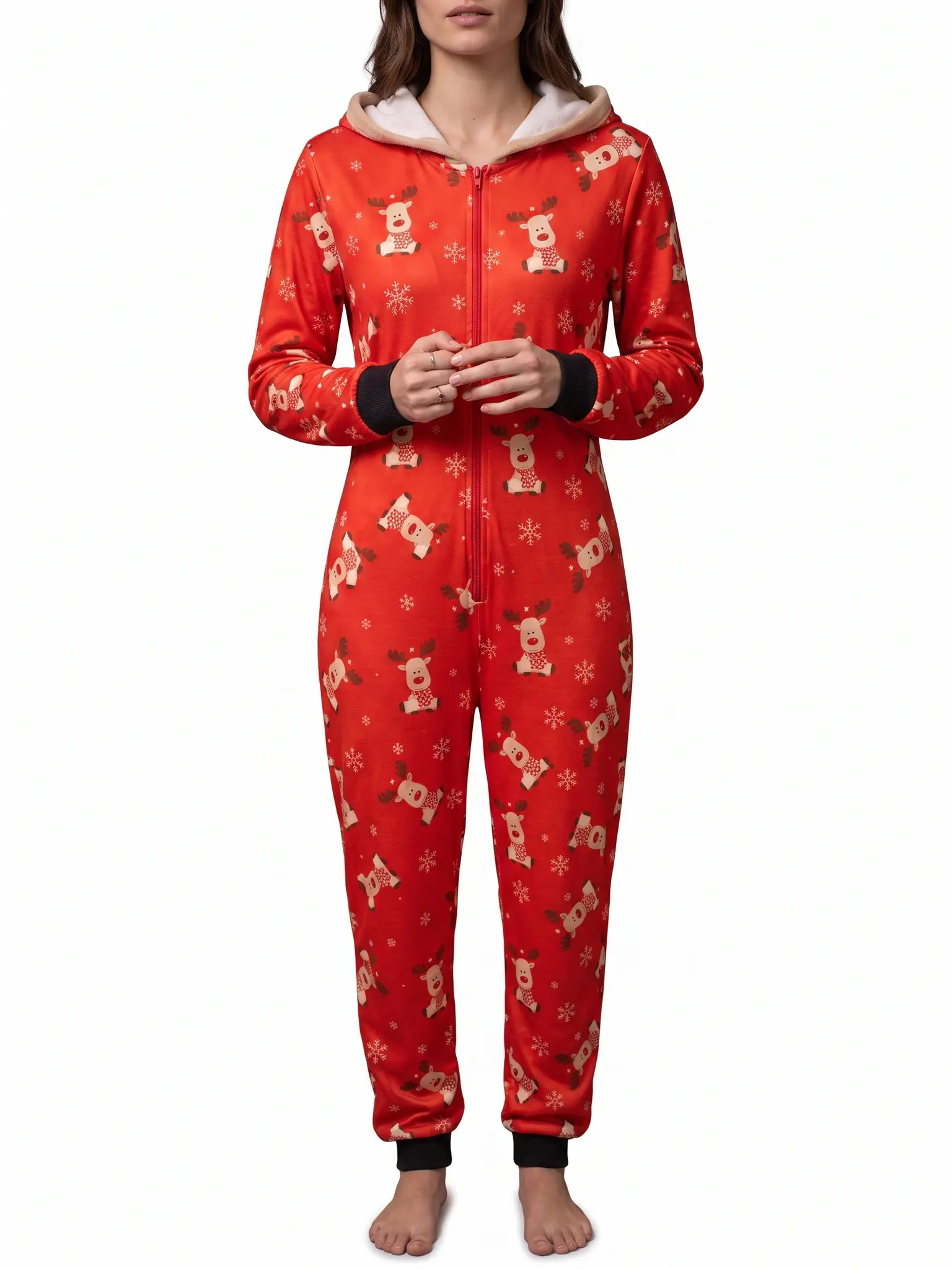 Family Matching Polyester Christmas Loungewear Set - Women's Long-Sleeve Smooth Top & Pants for Fireplace Nights, Winter Weekends