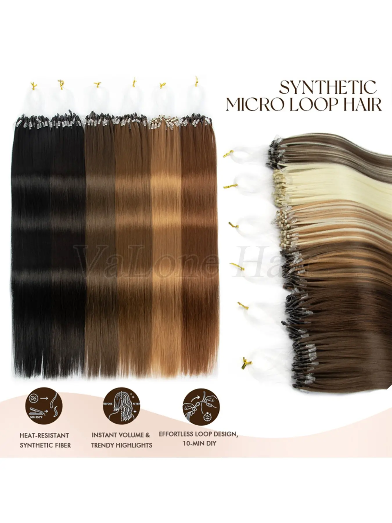 50 Strands Synthetic Microlink Hair Extensions, Micro Loop Invisible Hair, High Temp Fiber, Straight Fake Hair for Women, 50g Pack