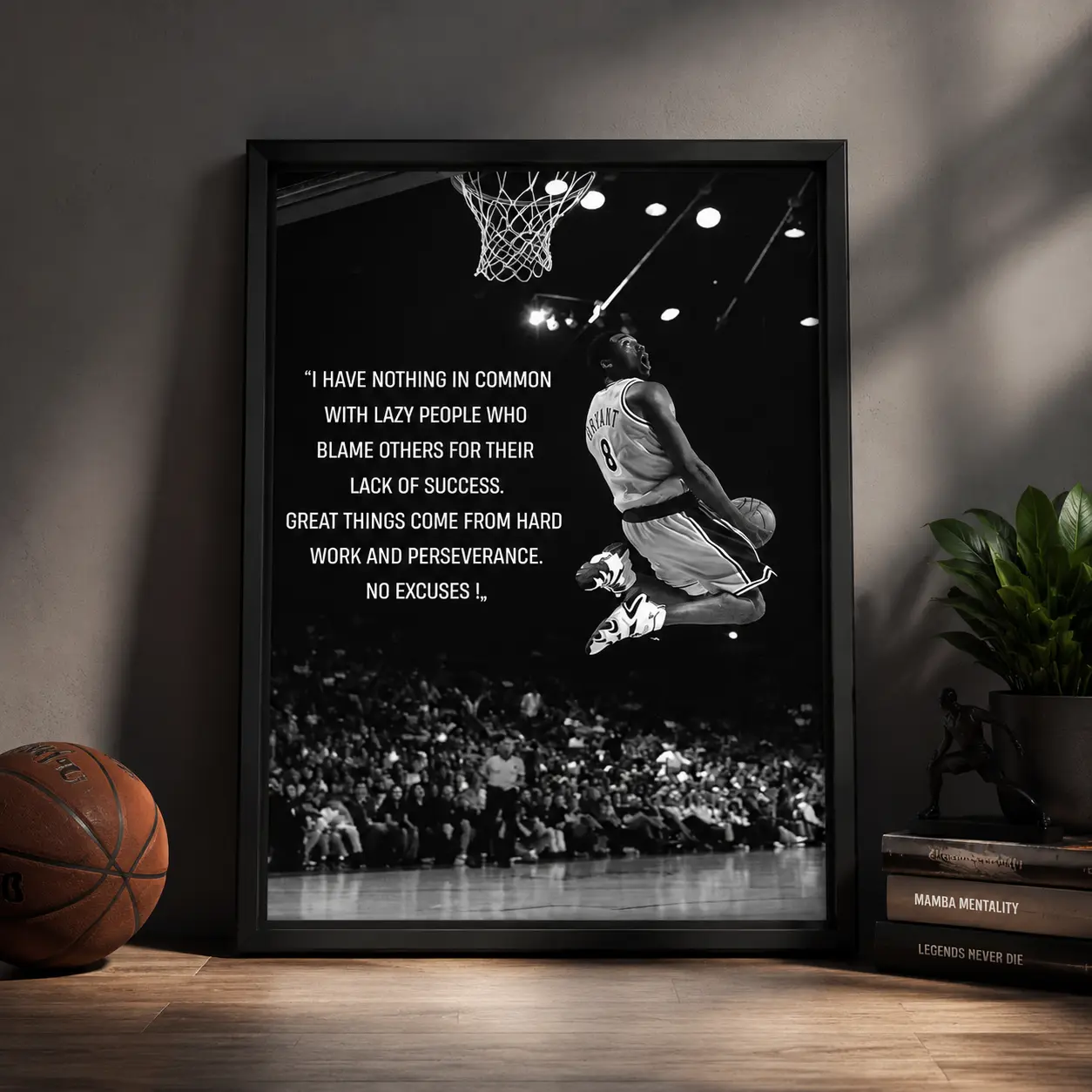 Kobe Bryant Poster Motivational Quote Wall Art For Bedroom Decor Basketball Legend Mamba Mentality Black White Canvas Champion Mindset Print
