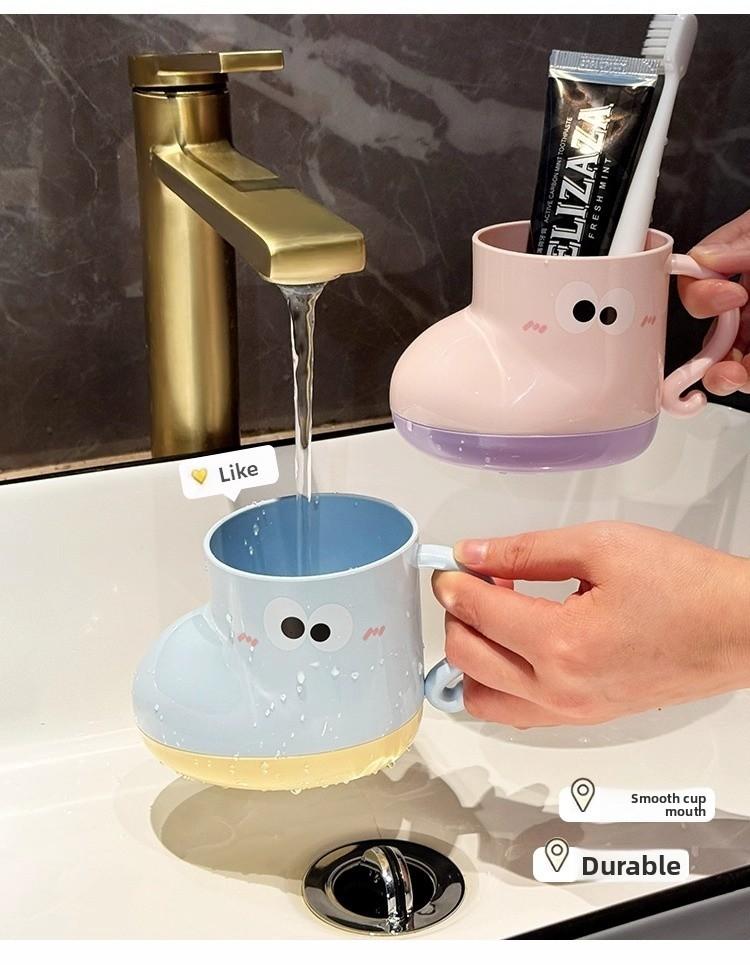 Food-Grade Plastic Cute Cartoon Tumbler Set with Durable Compact Storage Rack, Bathroom Organizer and Decor, Ideal for Couples, Home Use