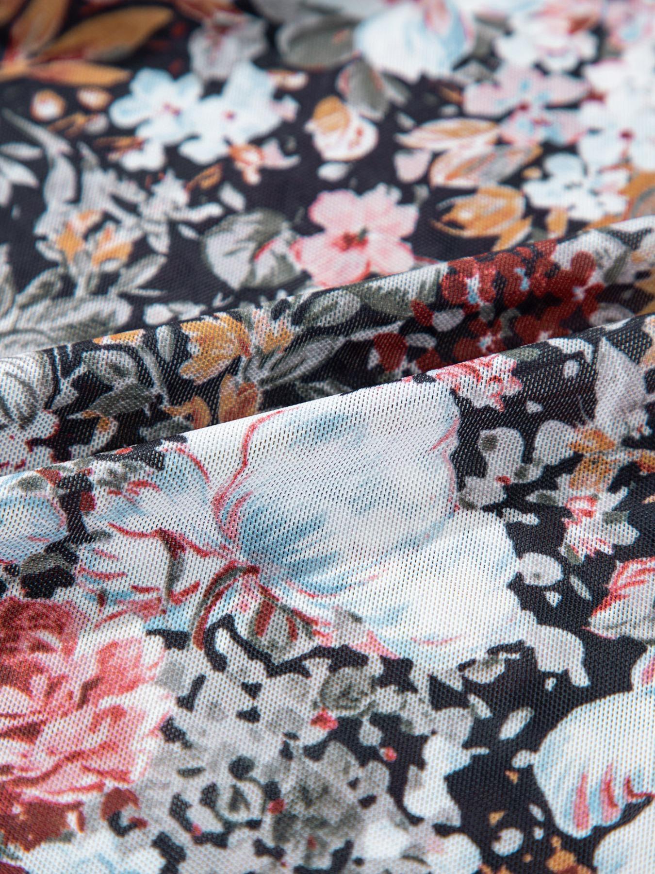 Women's Ditsy Floral Print Long Sleeve Bodycon Casual Chic Fitted Dress, Elegant Fashion Casual Dress for Daily Outdoor Wear, Women Dress for All Seasons