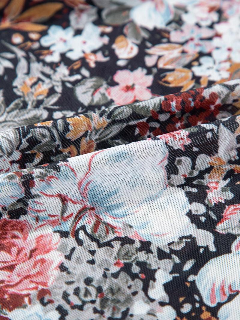 Women's Ditsy Floral Print Long Sleeve Bodycon Casual Chic Fitted Dress, Elegant Fashion Casual Dress for Daily Outdoor Wear, Women Dress for All Seasons