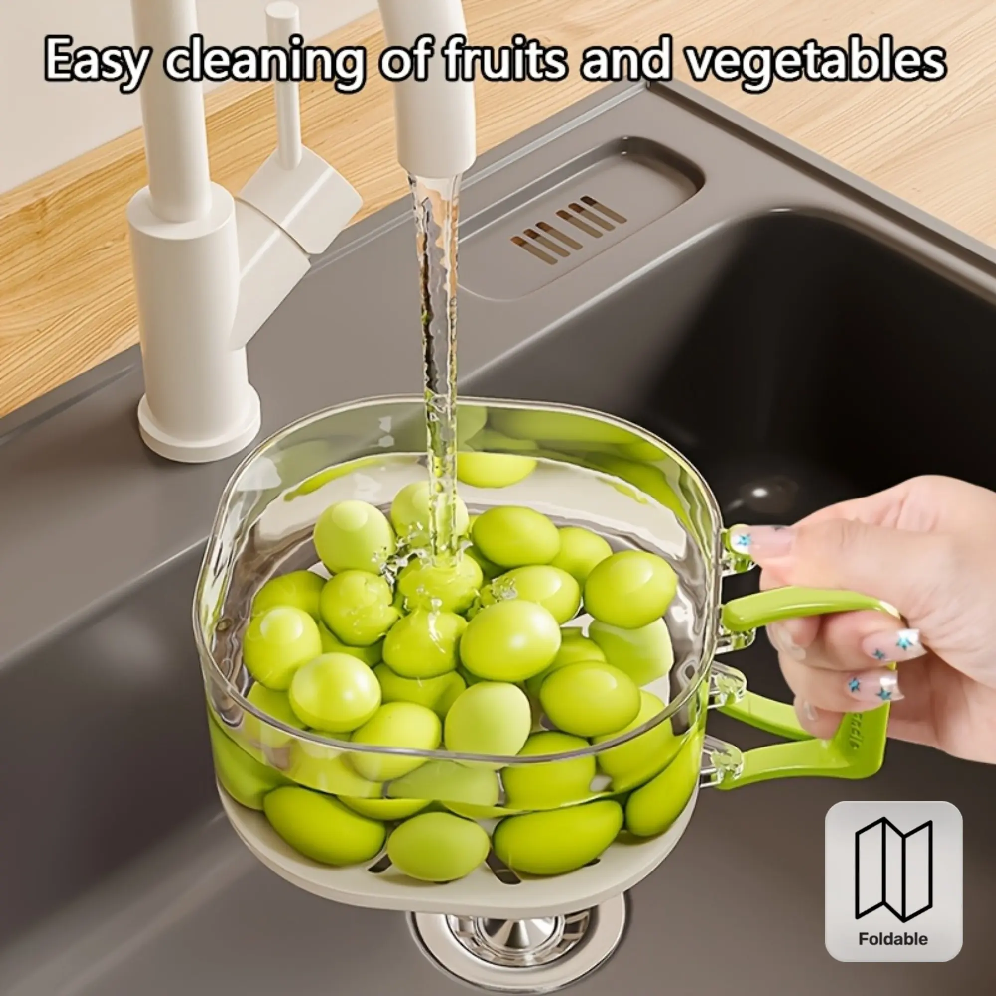Convenient Two-Layer Drain Basket, Foldable Handle Fruit Container, Multi-Functional Food Filter, Kitchen Refrigerator Camping Picnic Fruit Strainer