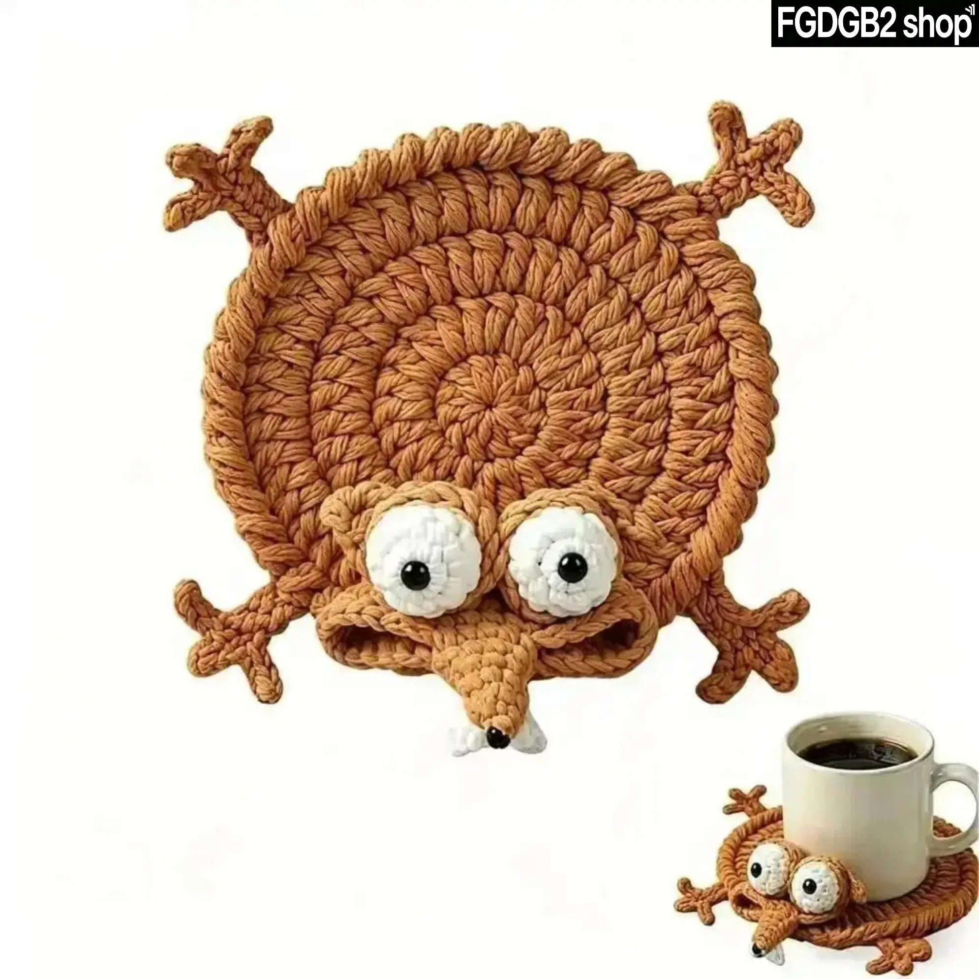 Unisex Cute Crochet Squirrel Coaster - 3D Animal Mug Rug, Handmade Cotton Drinks Mat, Absorbent Heat-Resistant Coasters for Drinks, Aesthetic Desk Decor for Coffee Table, Home