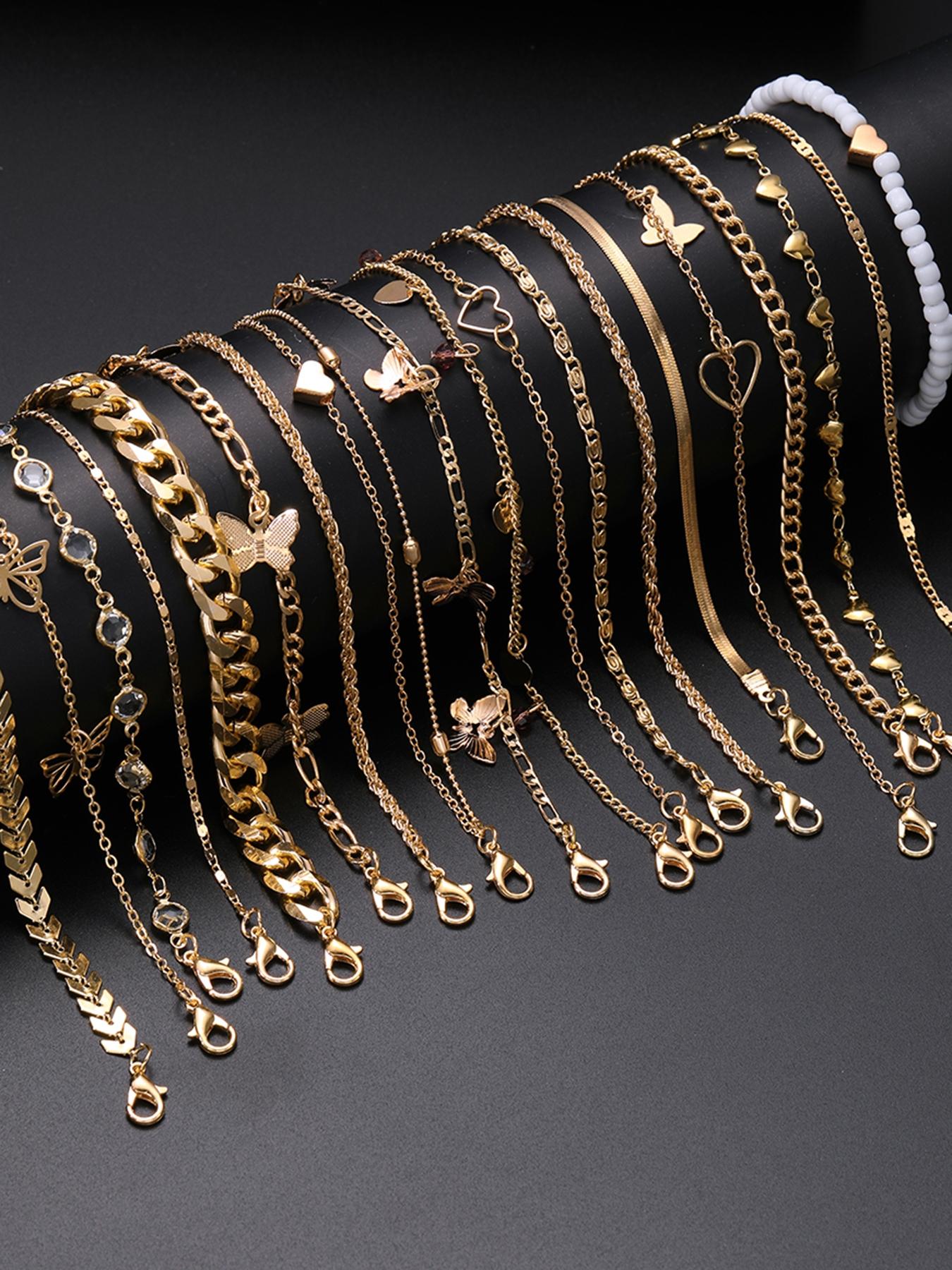 Boho Style Butterfly Heart Faux Pearl Decorated Anklet, Ankle Bracelet, Rhinestone Decorated Anklet for Women & Girls for Party, Trendy All-match Jewelry for Birthday Gift